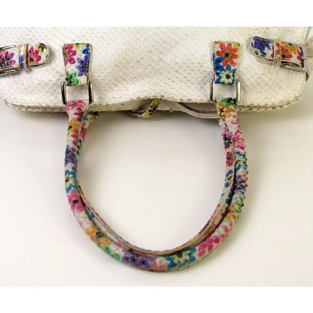 SONDRA ROBERTS SNAKE EMBOSSED WHITE GENUINE LEATHER HOBO TOTE SHOULDER BAG PURSE - Picture 8 of 11